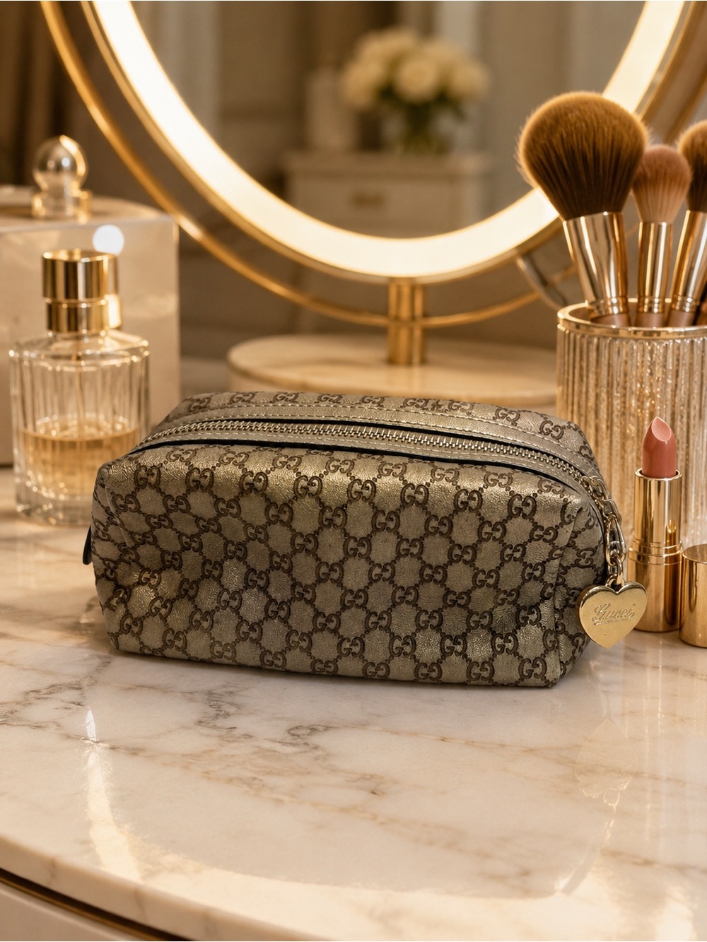 Authentic Gucci Metallic Micro Guccissima Cosmetic Pouch with Certificate